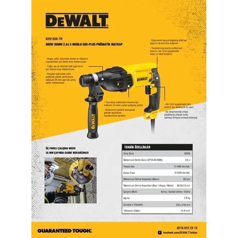 D25133K - 800W PNÖMATİK MATKAP SDS-PLUS DEWALT